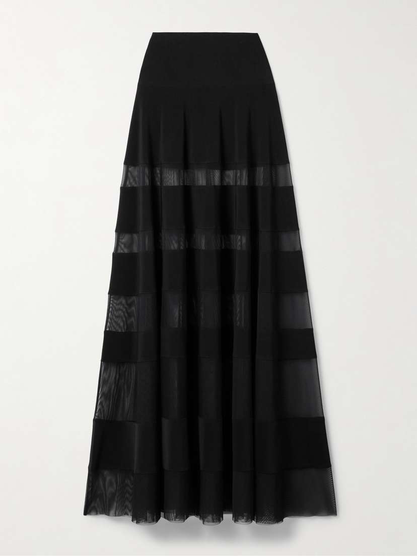 Norma Kamali Paneled Stretch-jersey And Mesh Maxi Skirt