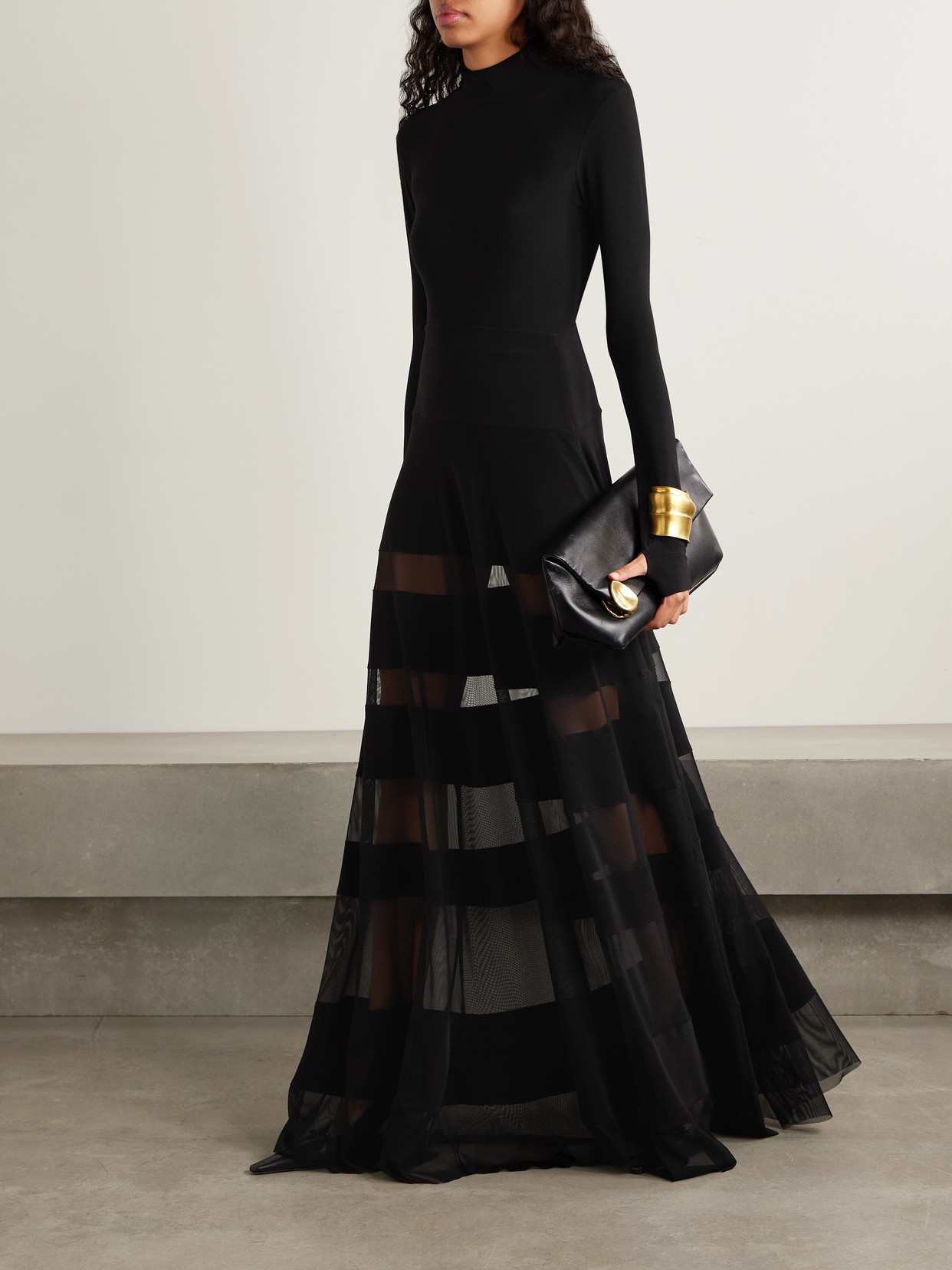 Norma Kamali Paneled Stretch-jersey And Mesh Maxi Skirt In Black