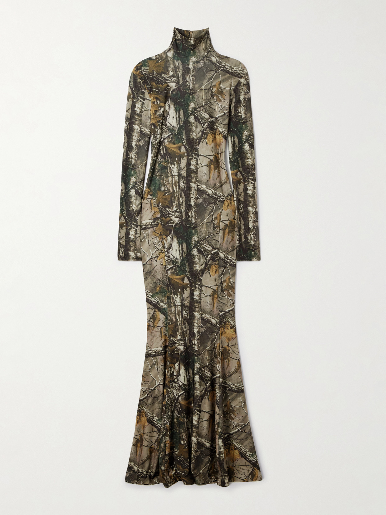 Norma Kamali Camouflage-print Stretch-jersey Turtleneck Gown In Multi