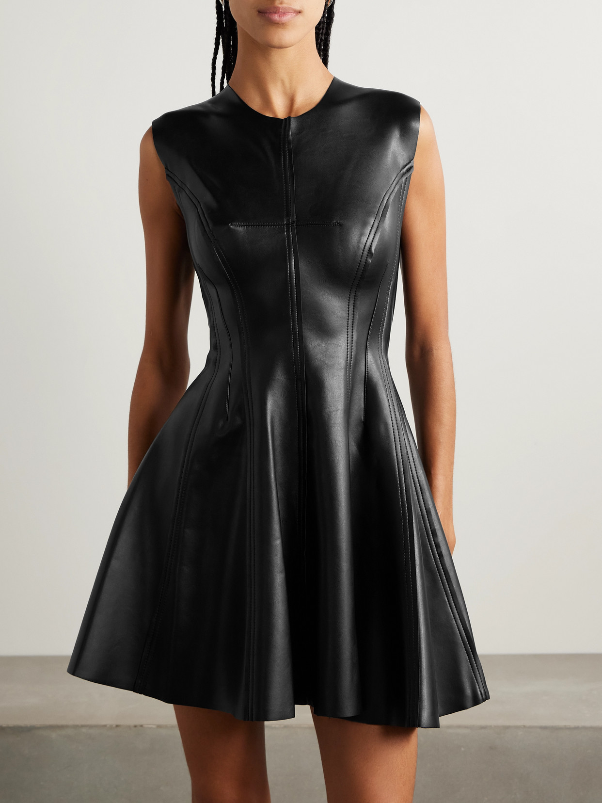 Norma Kamali Grace Paneled Vegan Mini Dress In Black