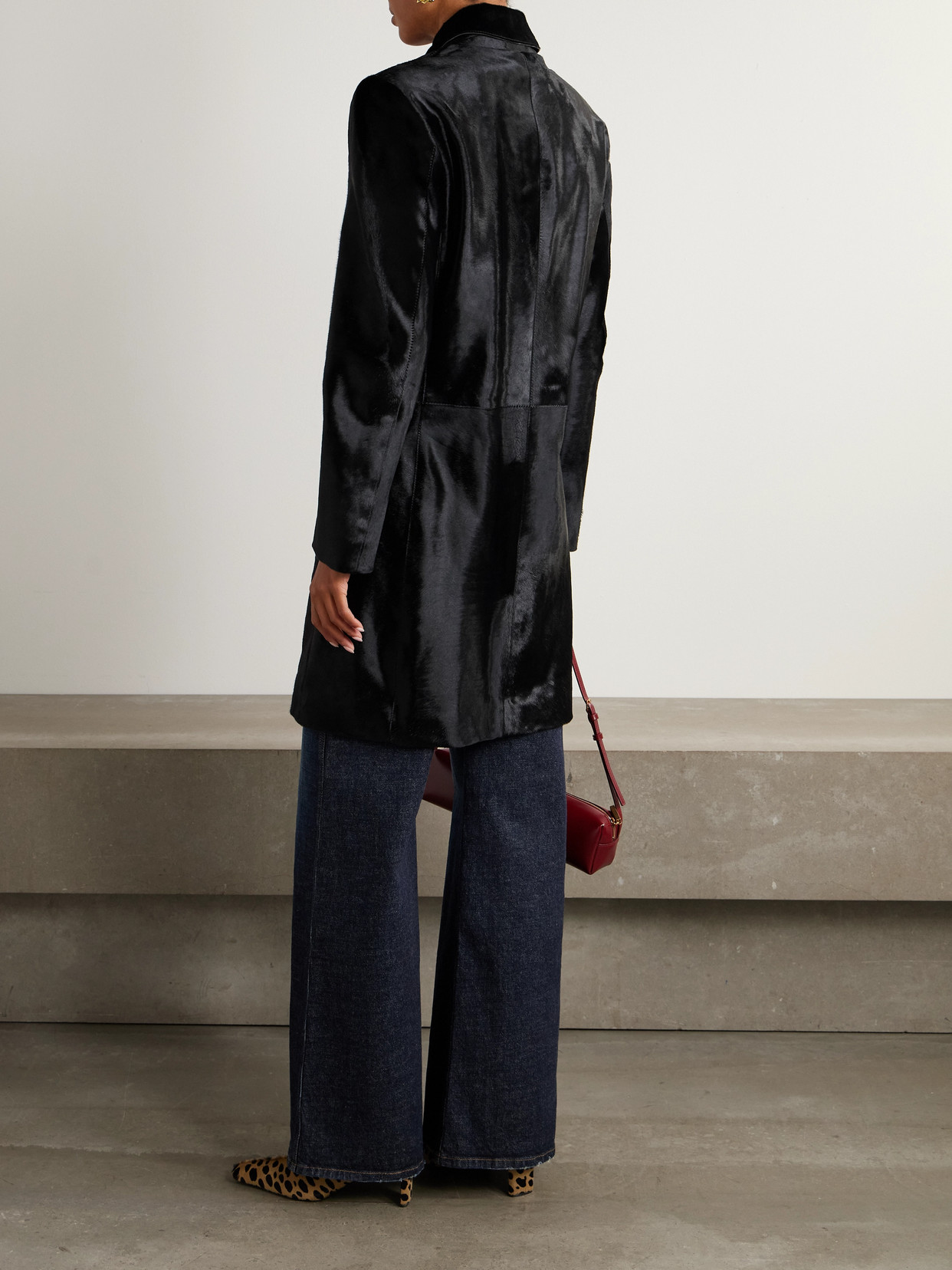 Nour Hammour Paneled Cow Hair Coat In Black