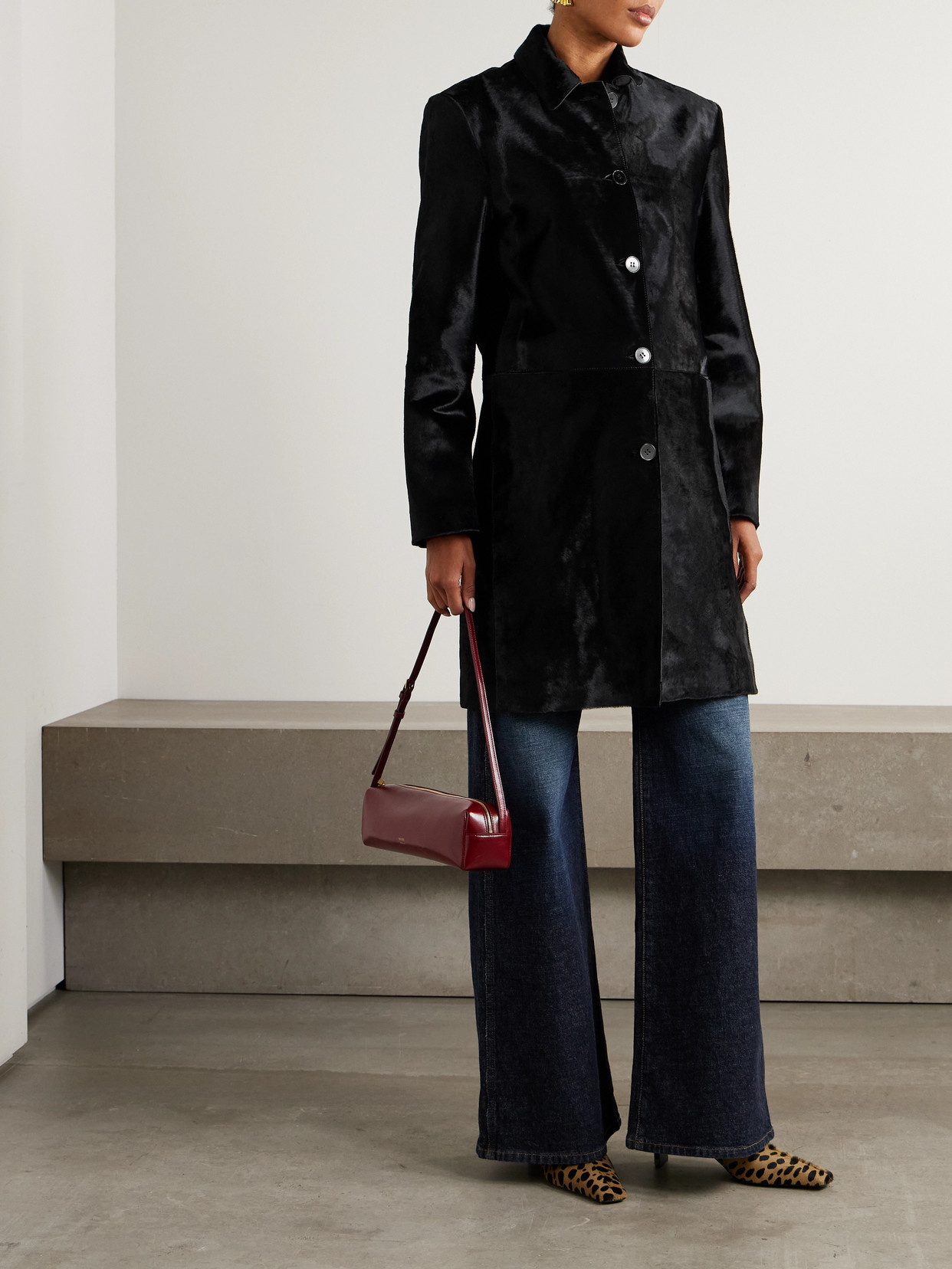 Nour Hammour Paneled Cow Hair Coat In Black