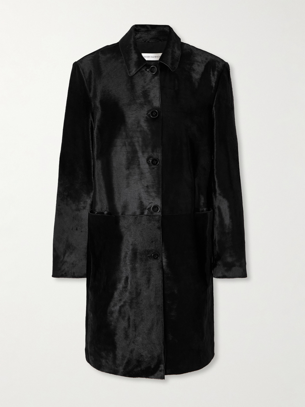 Nour Hammour Paneled Cow Hair Coat In Black