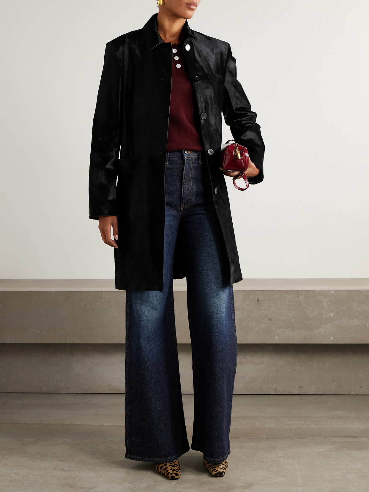 Nour Hammour Paneled Cow Hair Coat In Black