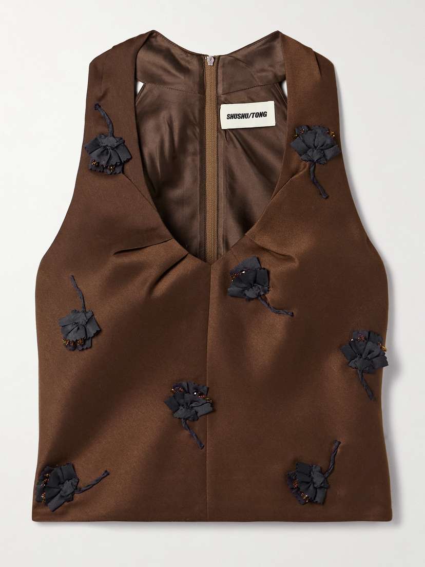 SHUSHU/TONG Appliquéd Embellished Satin Tank
