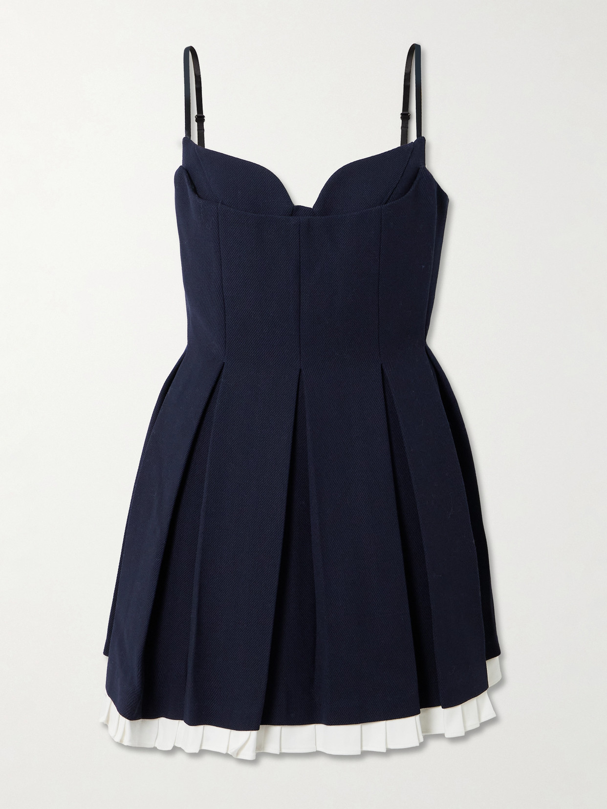 Shushu-tong Black Pleated Sleeveless Dress With Sweetheart Neckline And Contrasting Hem In Wool Woman In Blue