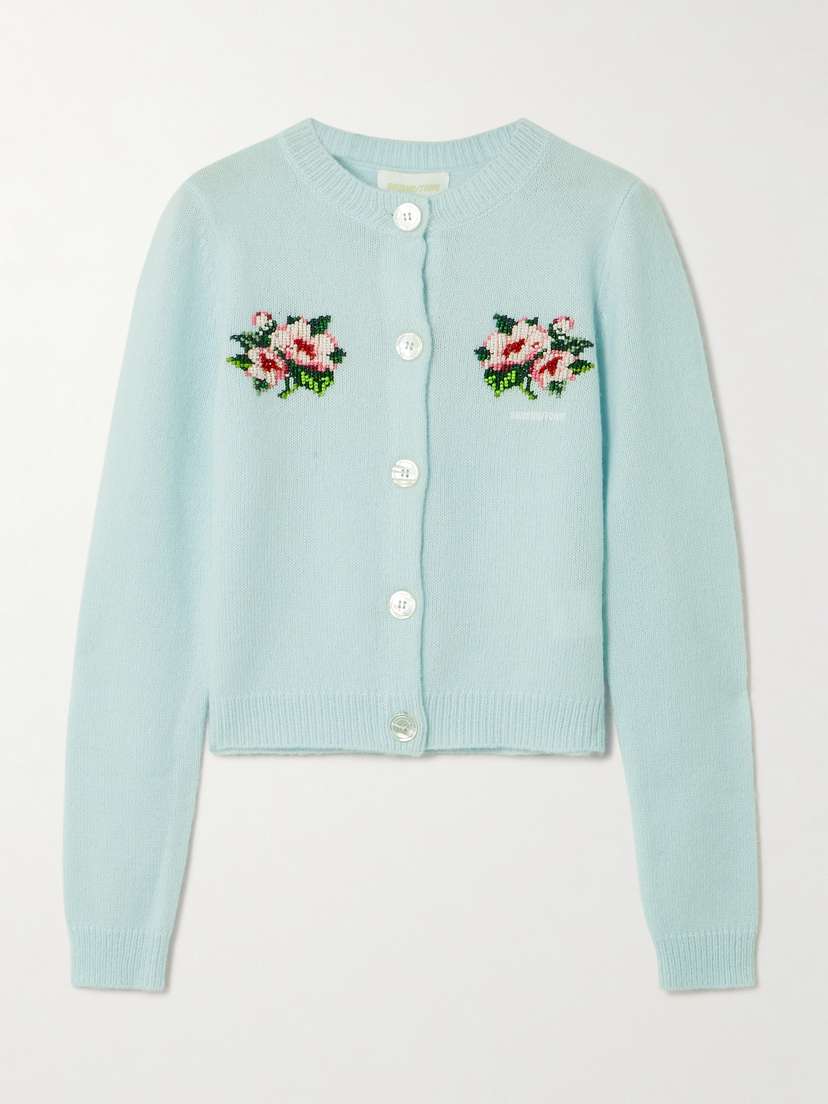 SHUSHU/TONG Cropped Embroidered Bead-embellished Cashmere Cardigan