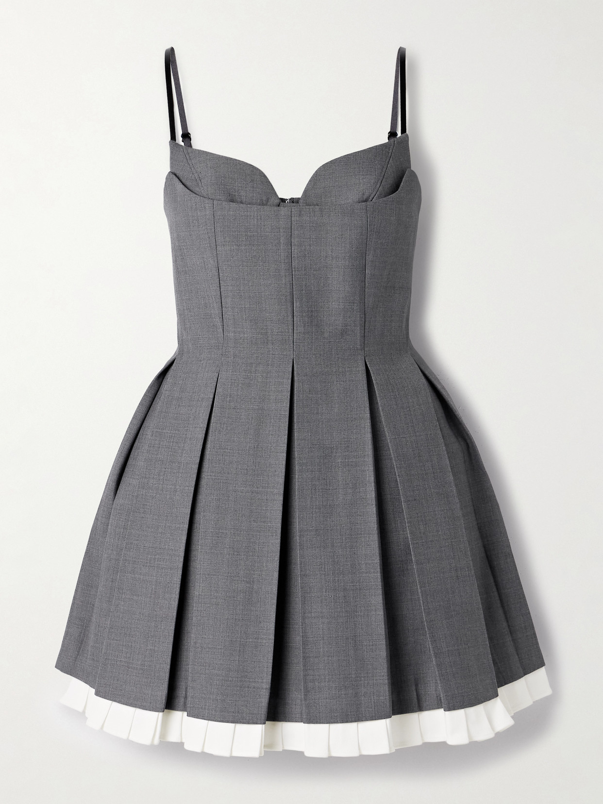 Shushu-tong Grey Pleated Sleeveless Dress With Sweetheart Neckline And Contrasting Hem In Wool Blend Woman In Gray