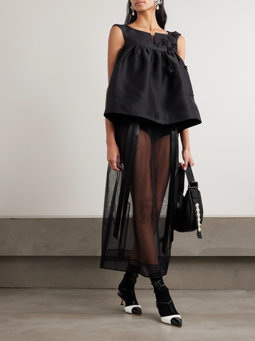 SHUSHU/TONG Gathered appliquéd bead-embellished crepe top