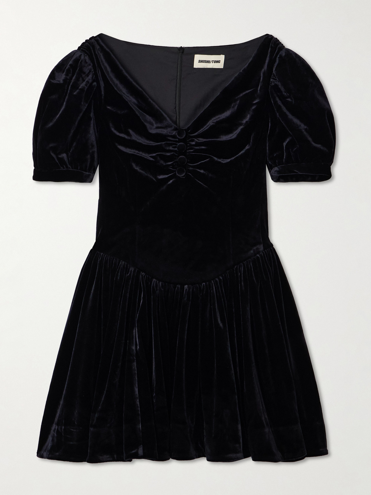 Shushu-tong Gathered Velvet Mini Dress In Black