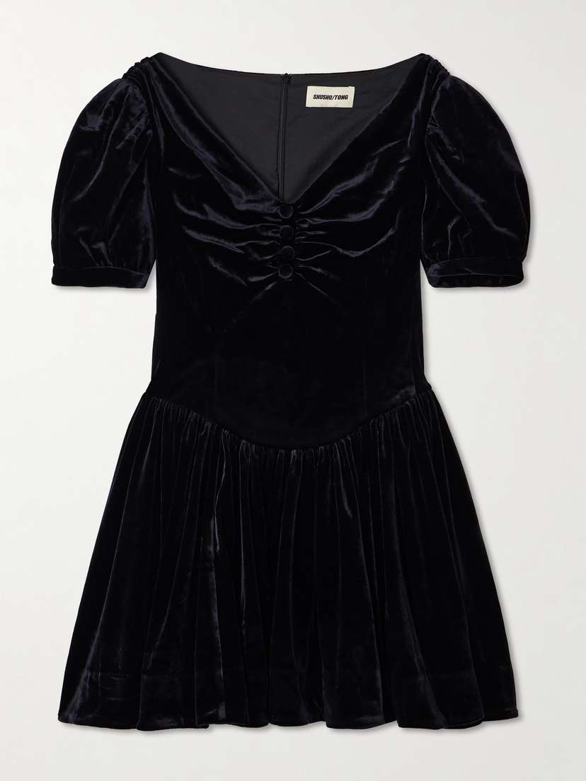 SHUSHU/TONG Gathered Velvet Mini Dress
