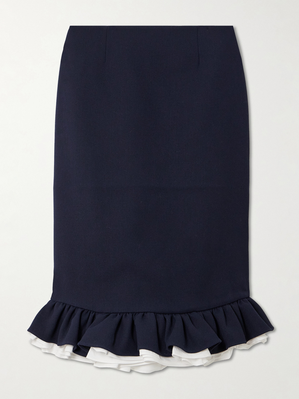 Shushu-tong Ruffled Layered Wool-twill Midi Skirt In Blue