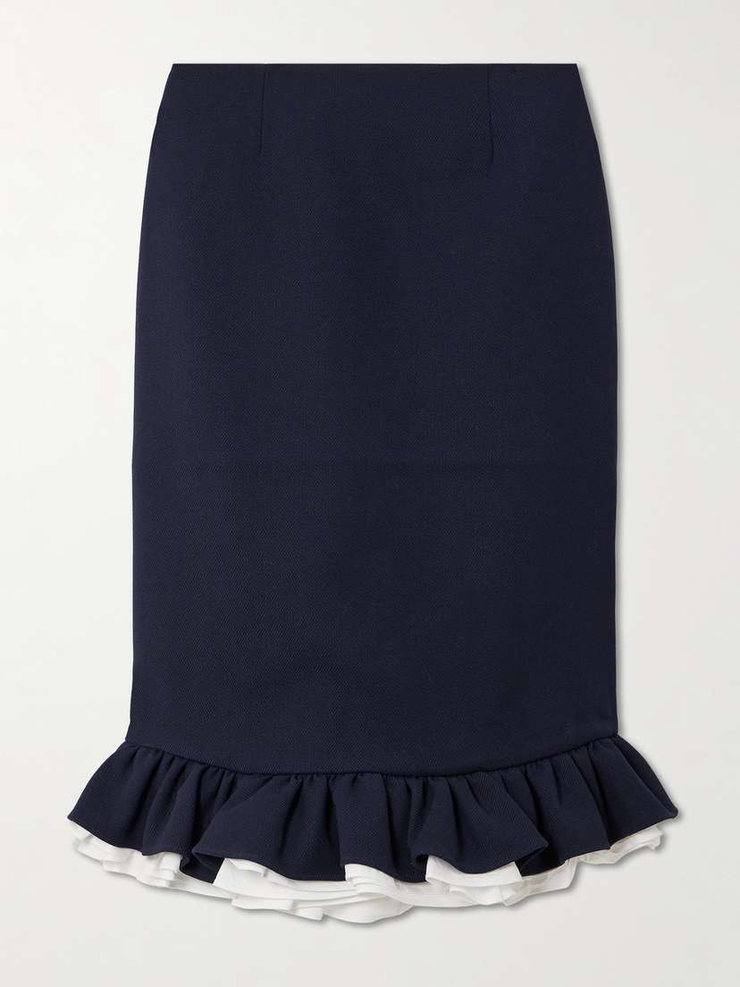 SHUSHU/TONG Ruffled Layered Wool-twill Midi Skirt