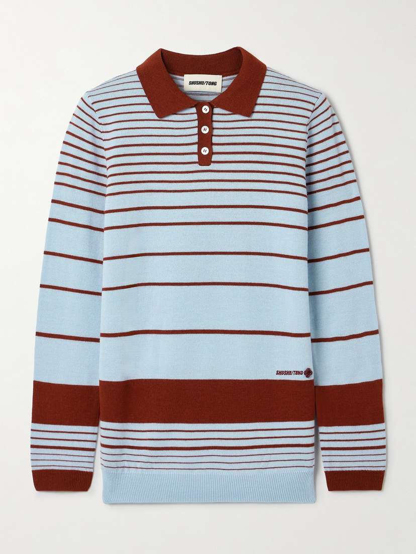 SHUSHU/TONG Striped Knitted Polo Sweater