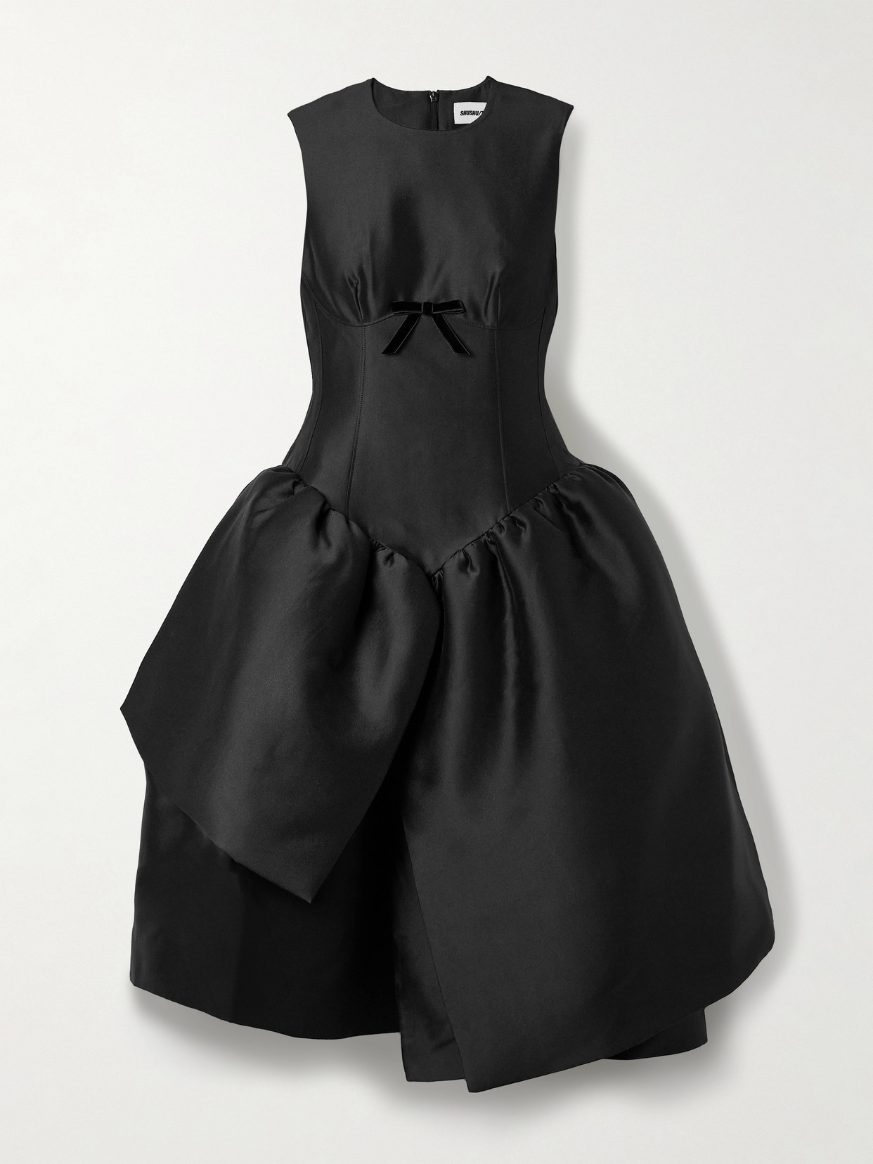 Shushu-tong Asymmetric Bow-detailed Gathered Taffeta Dress In Black