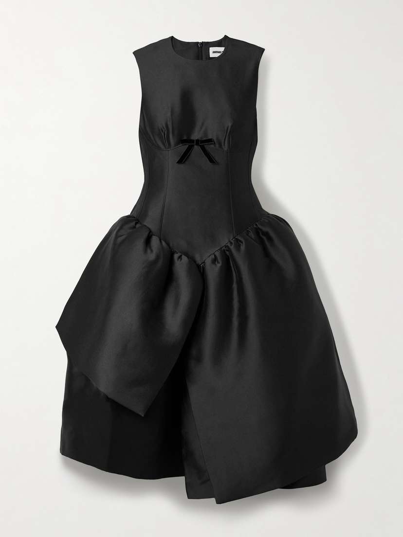 SHUSHU/TONG Asymmetric Bow-detailed Gathered Taffeta Dress