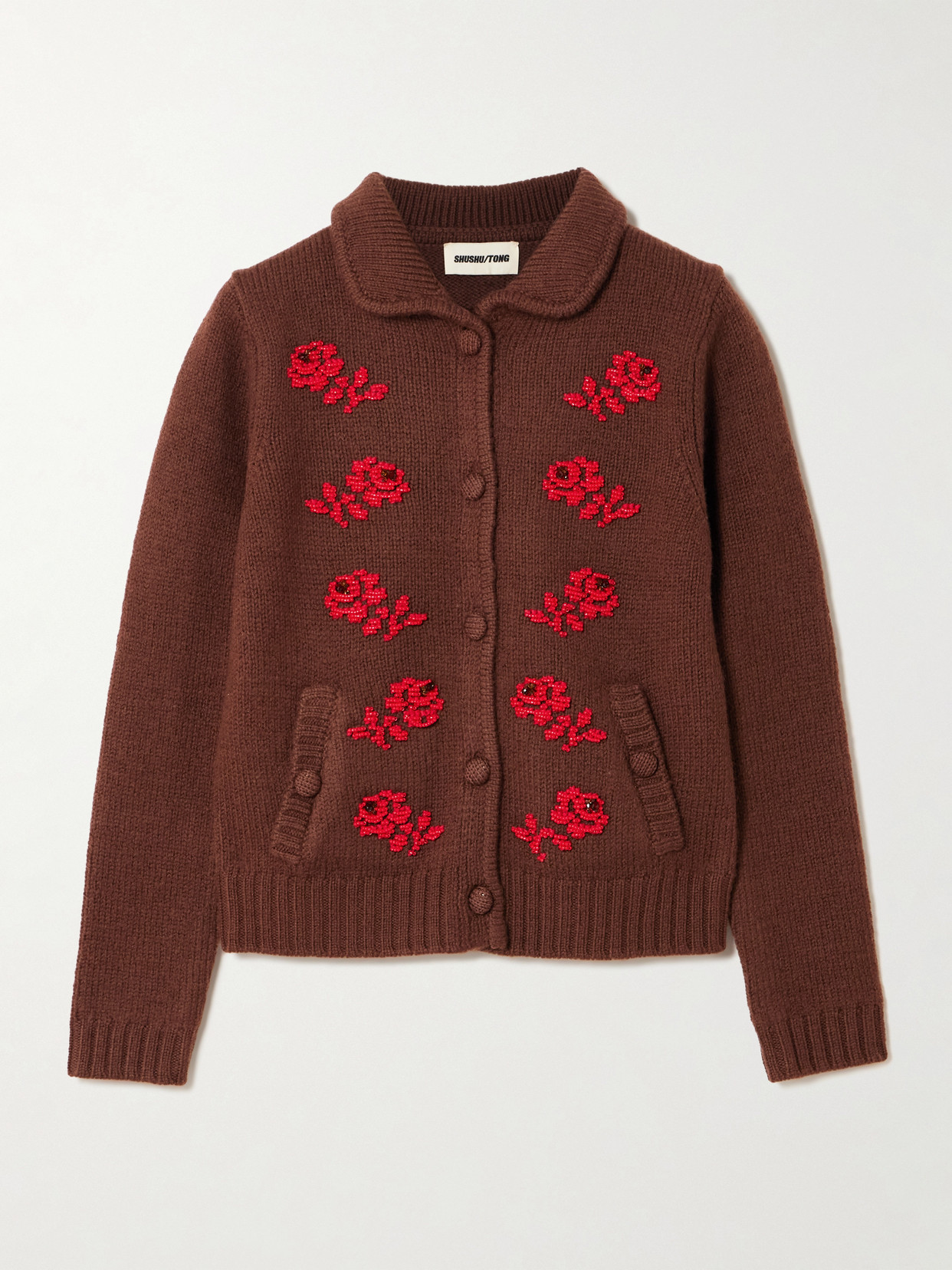 Shushu-tong Bead-embellished Wool Cardigan In Brown