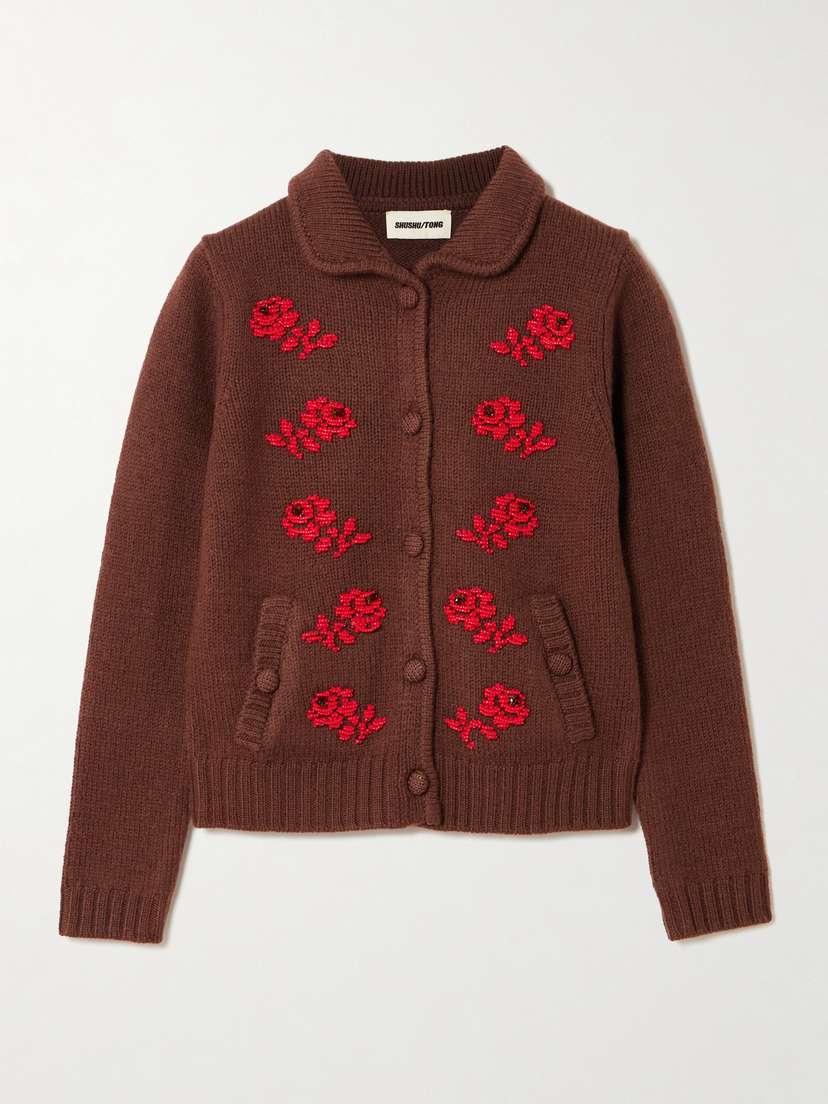SHUSHU/TONG Bead-embellished Wool Cardigan
