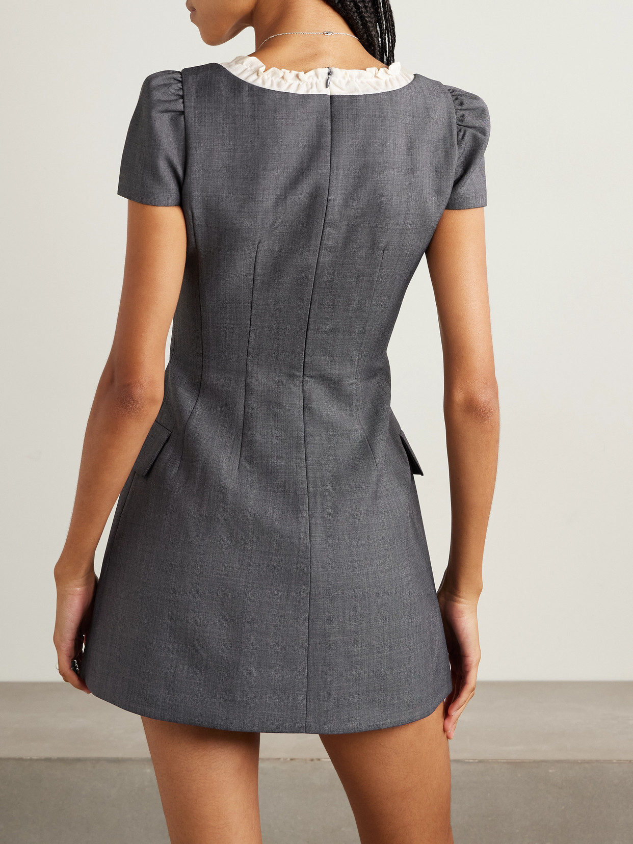 Shushu-tong Ruffled Wool-blend Gauze-trimmed Twill Mini Dress In Gray