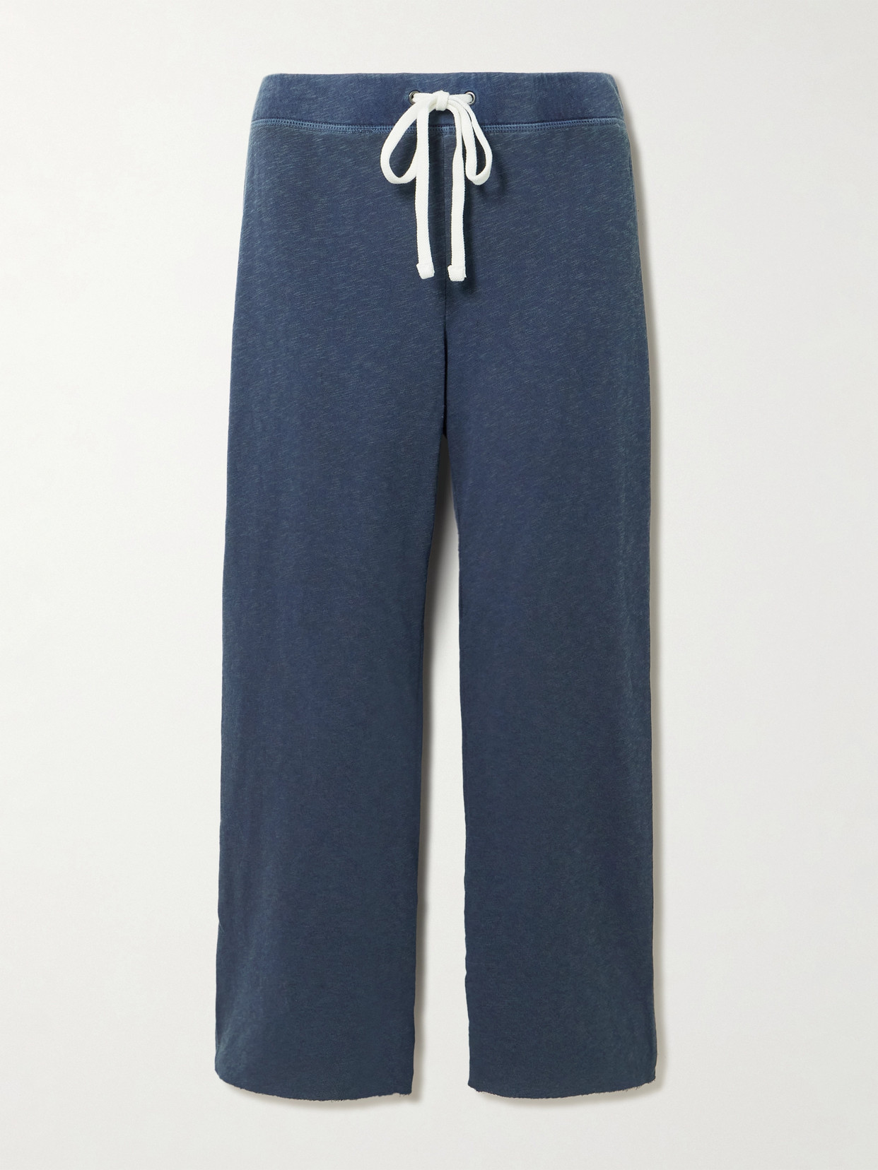 James Perse Cropped Brushed Cotton-terry Track Pants In Blue