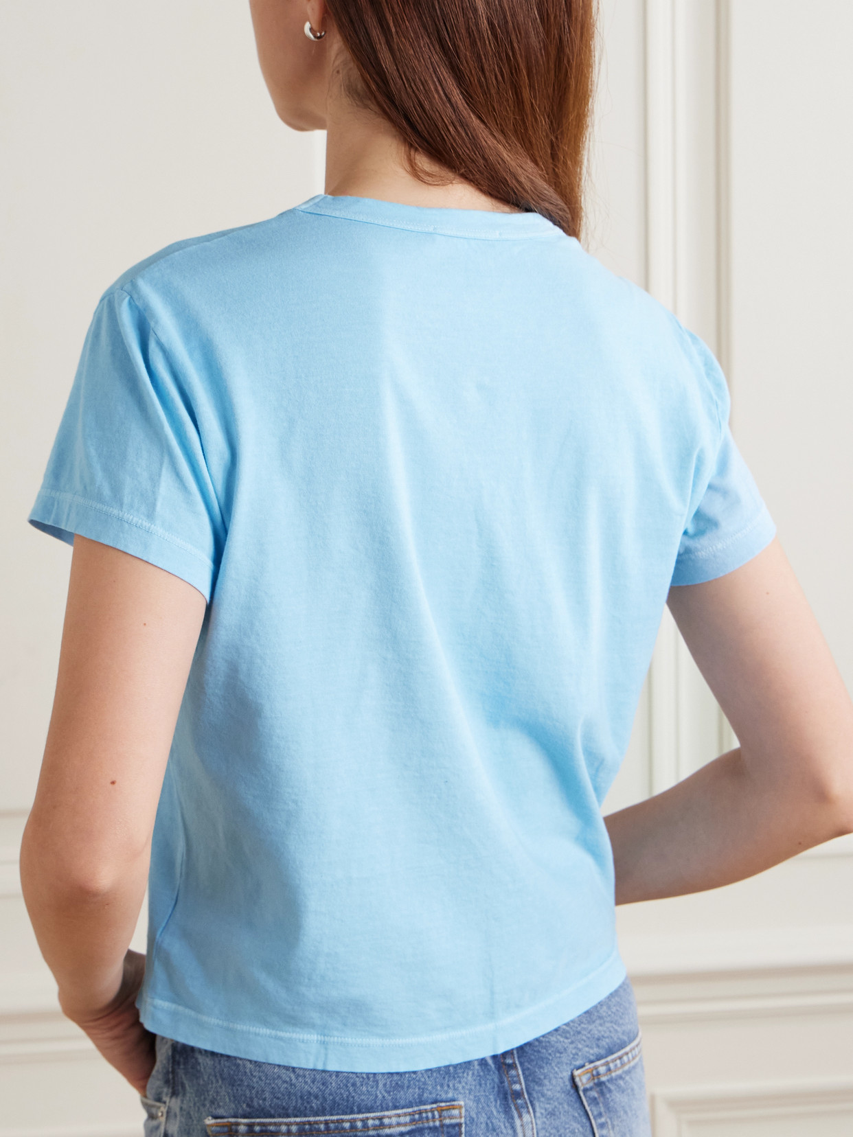 James Perse Cropped Cotton-jersey T-shirt In Blue