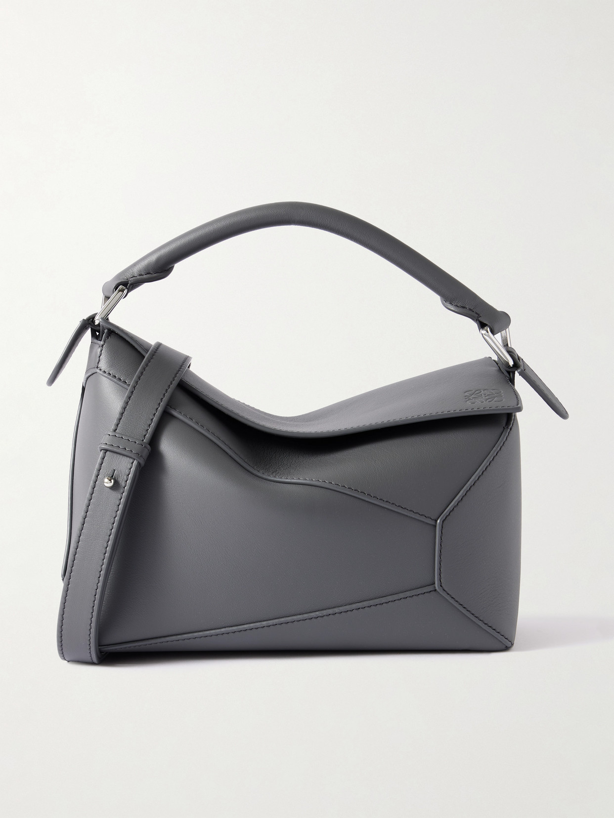 Loewe Puzzle Edge Small Shoulder Bag In Leather In Gray