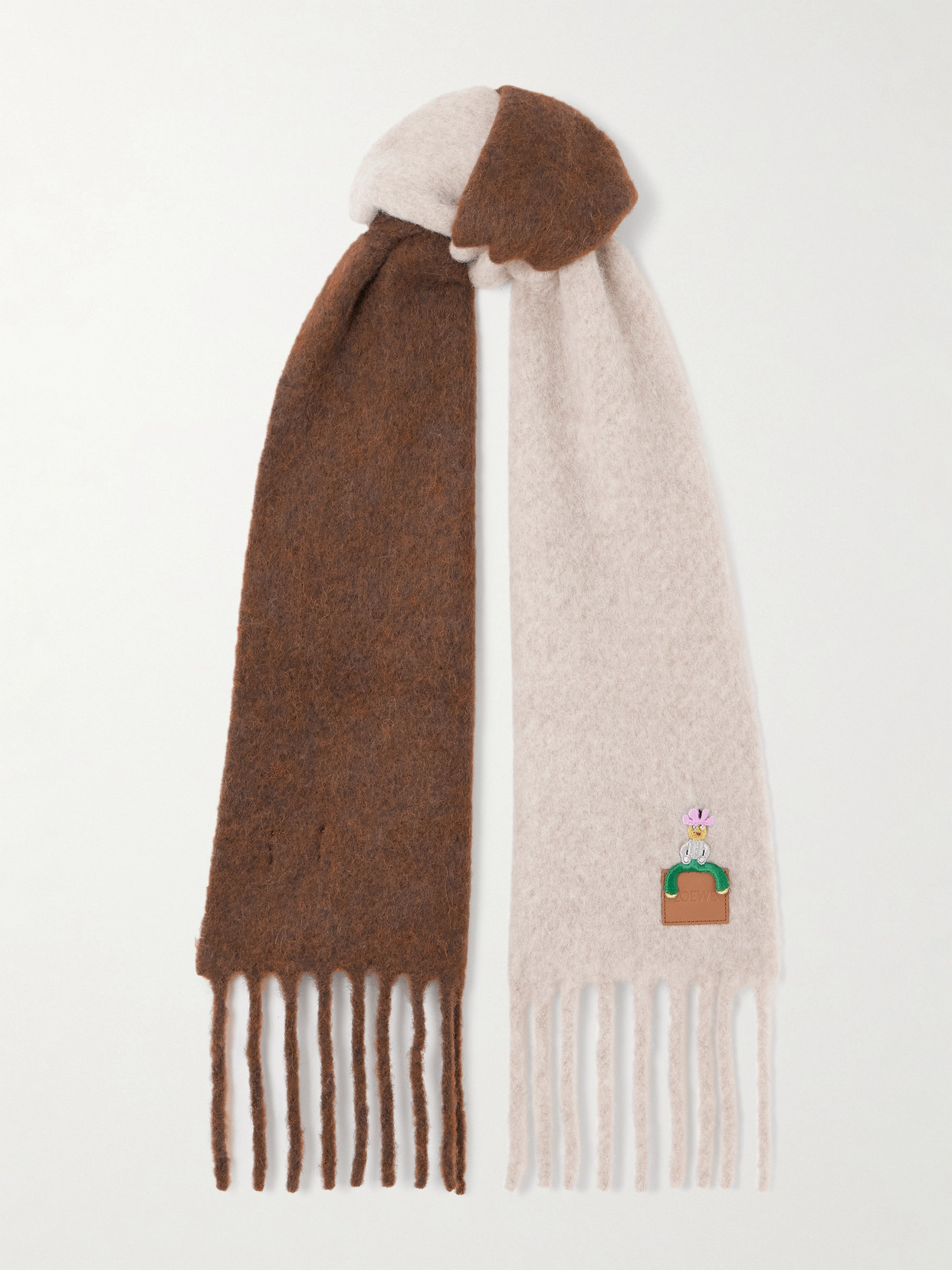 Loewe Crystal-embellished Embroidered Appliquéd Fringed Alpaca-blend Scarf In Neutral