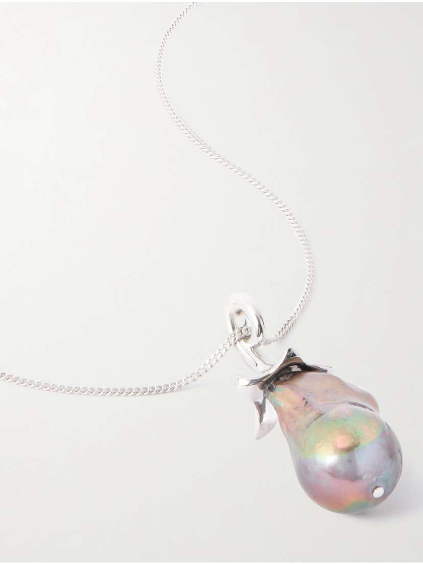 Loewe — Aubergine silver and pearl necklace