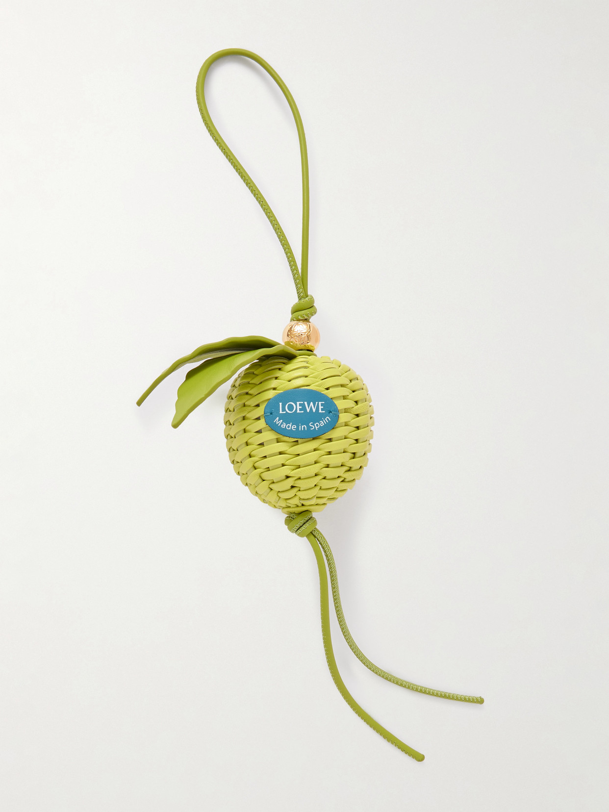 Loewe Granny Apple Leather And Gold-tone Bag Charm In Green