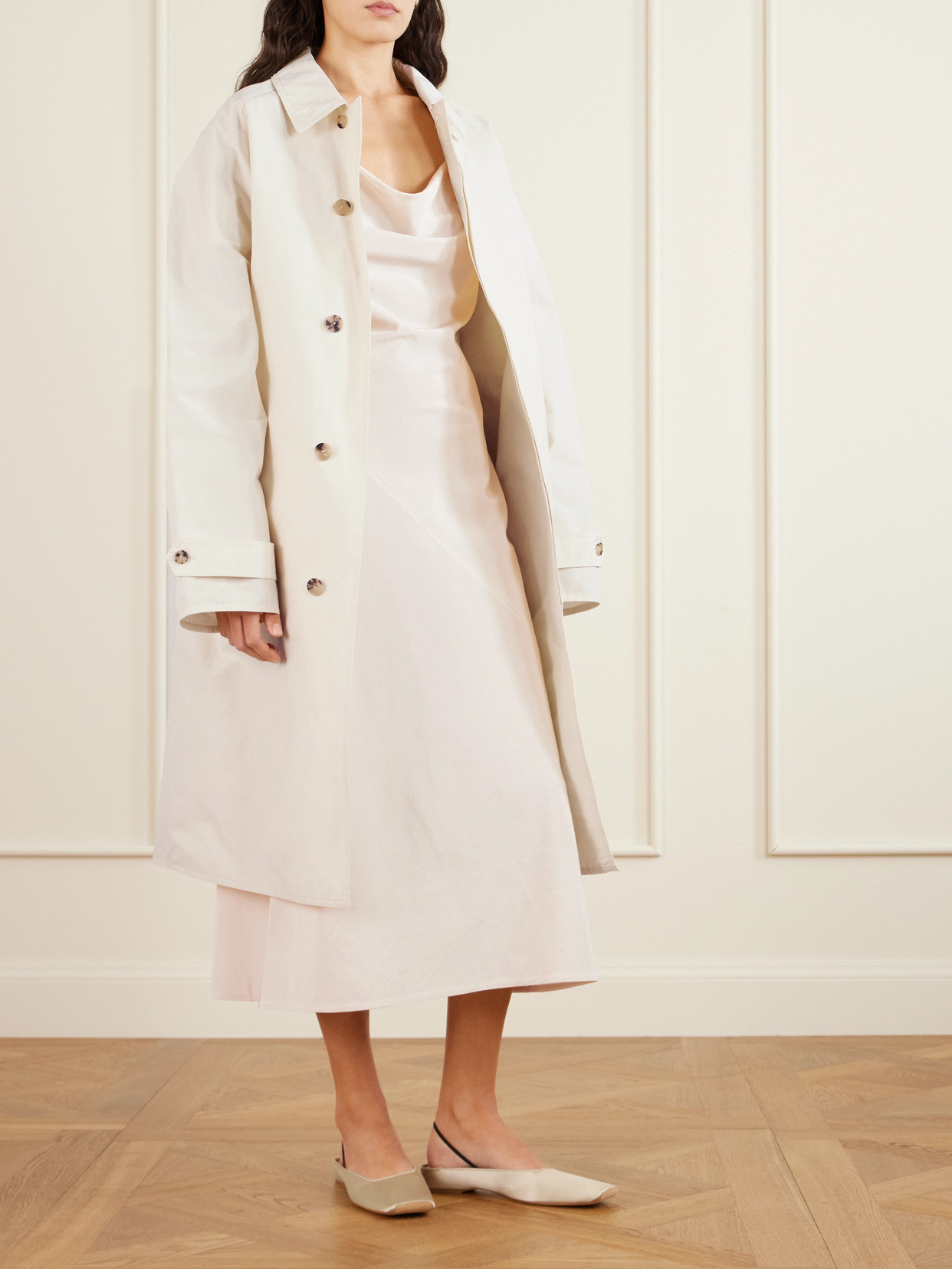 Calvin Klein Collection Jasmine Draped Wool Crepe De Chine Midi Dress In White