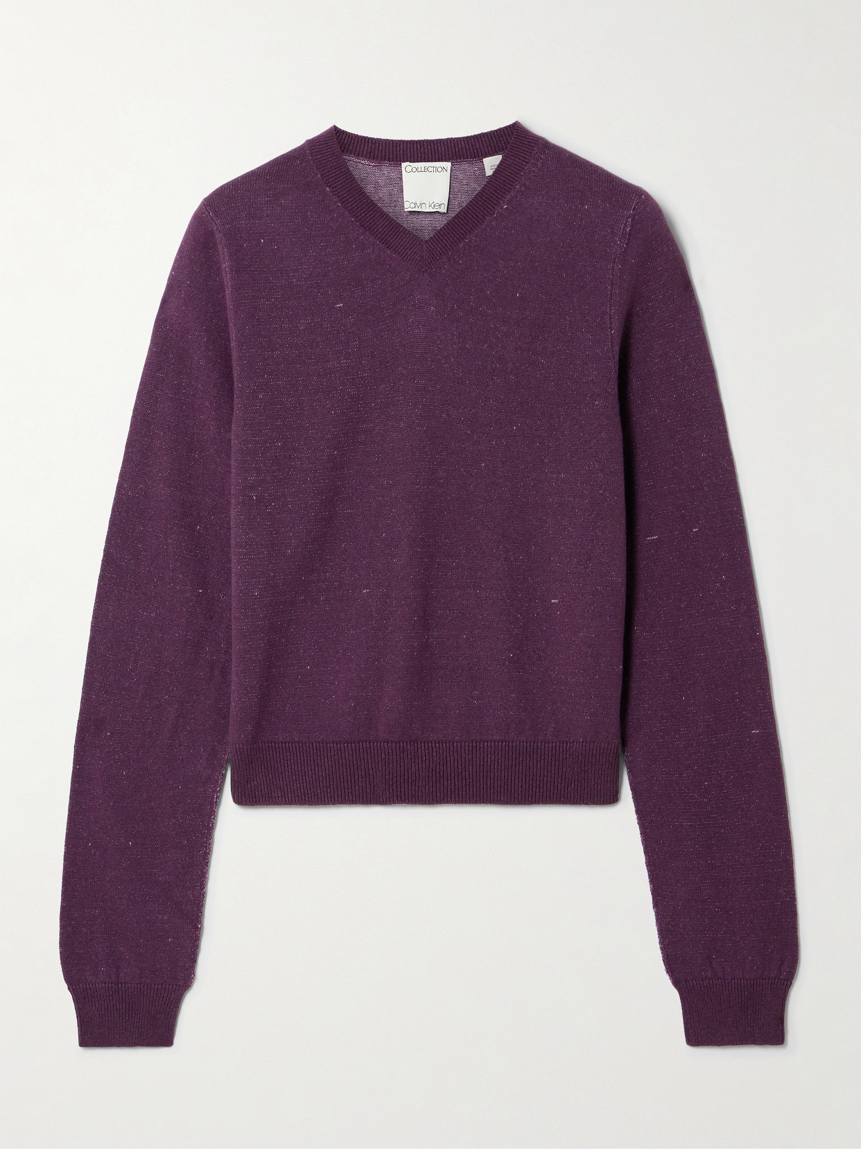 Calvin Klein Collection Celia Cropped Linen, Cashmere And Cotton-blend Sweater In Purple