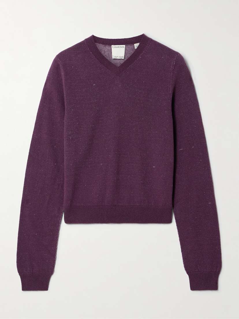 Calvin Klein Collection Celia Cropped Linen, Cashmere And Cotton-blend Sweater