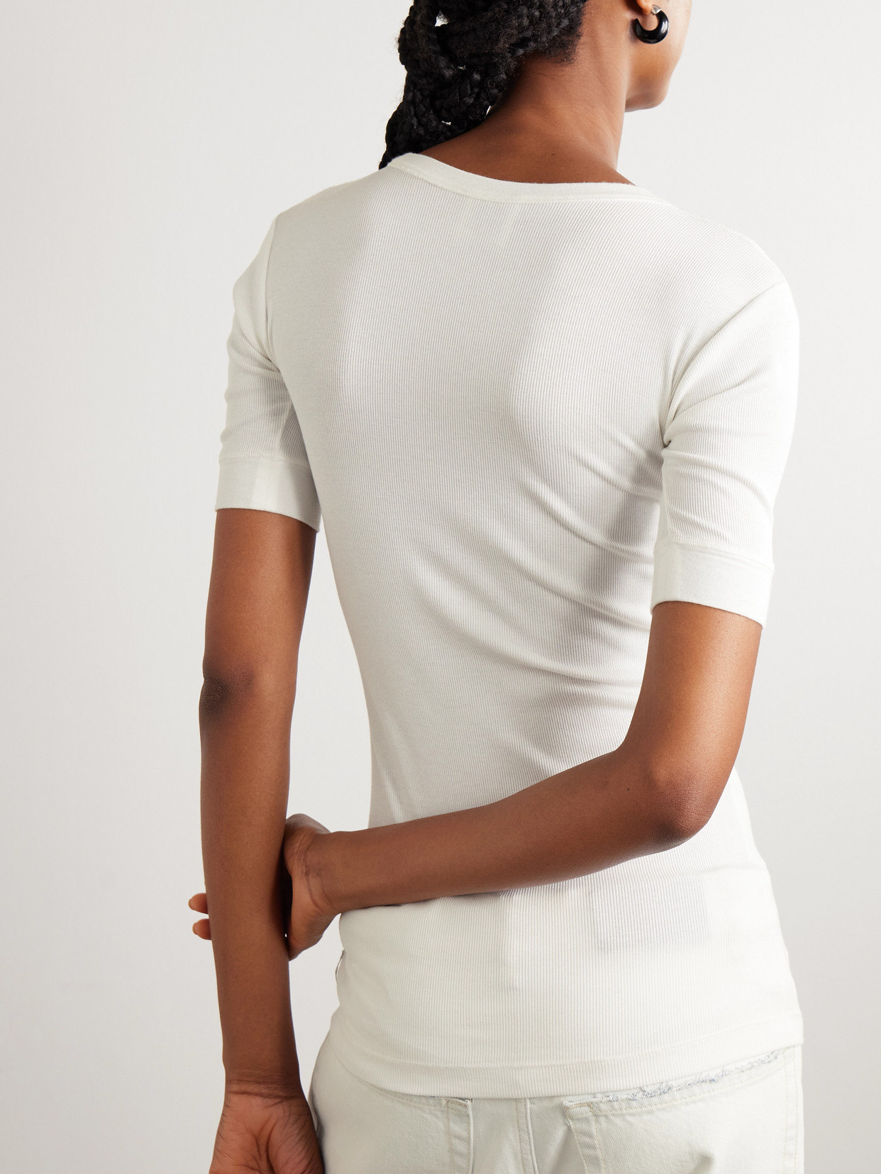 Calvin Klein Collection Aubriella Ribbed Organic Cotton-blend Jersey T-shirt In White