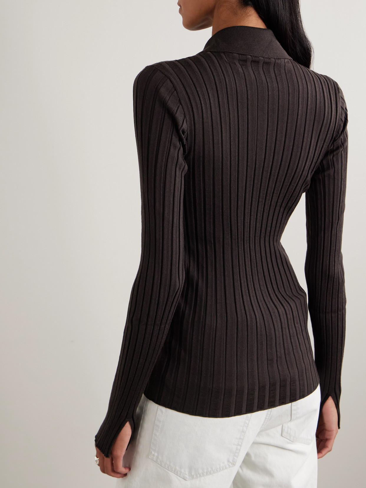 Collection - Amber Ribbed Wool Polo Sweater