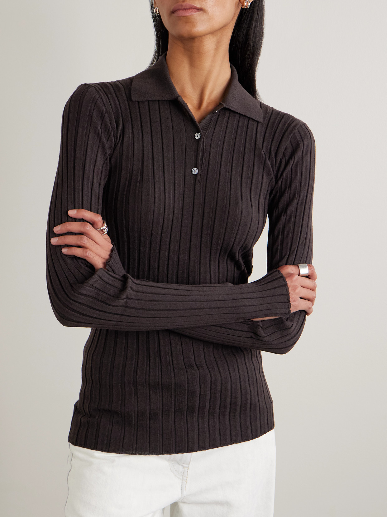 Collection - Amber Ribbed Wool Polo Sweater