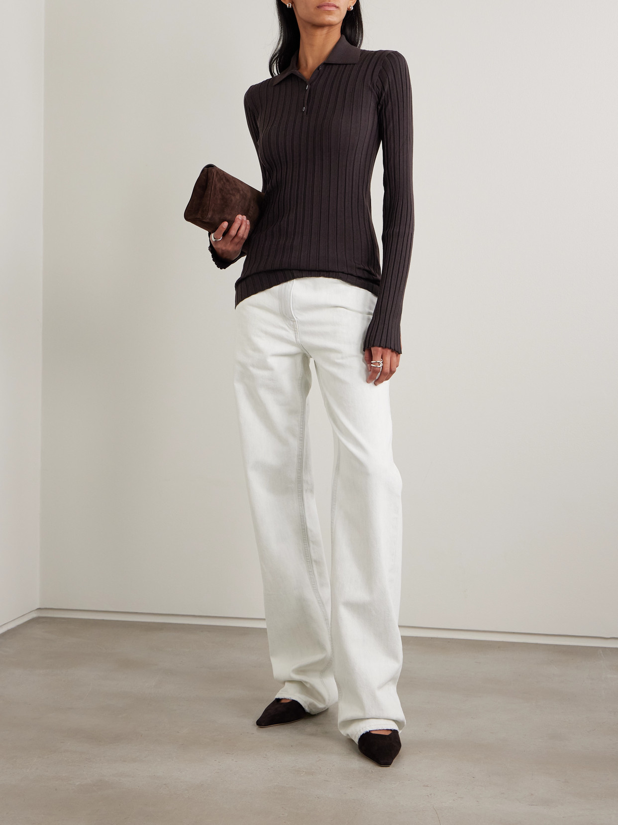 Collection - Amber Ribbed Wool Polo Sweater