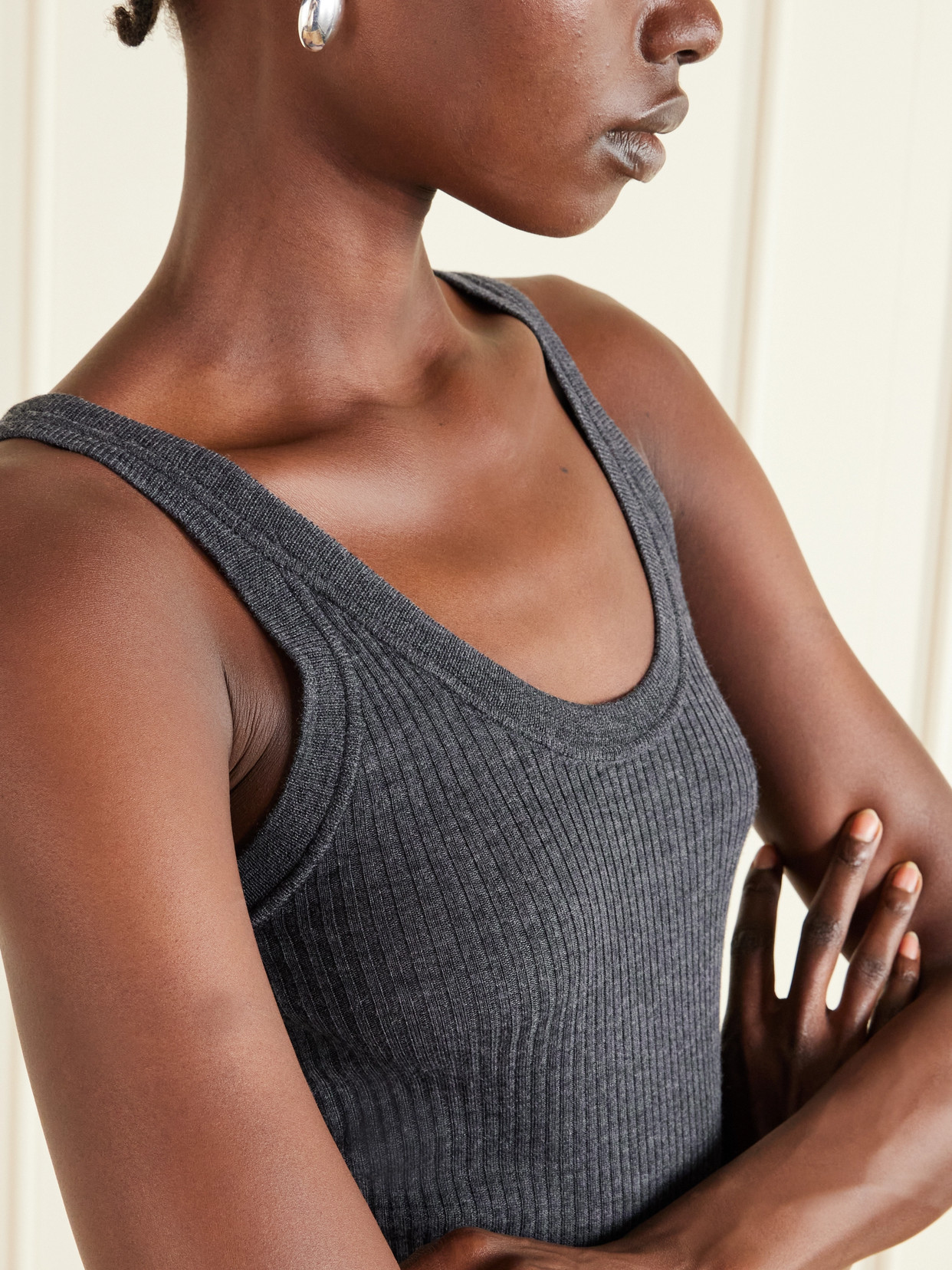 Calvin Klein Collection Ella Ribbed Wool Tank In Gray