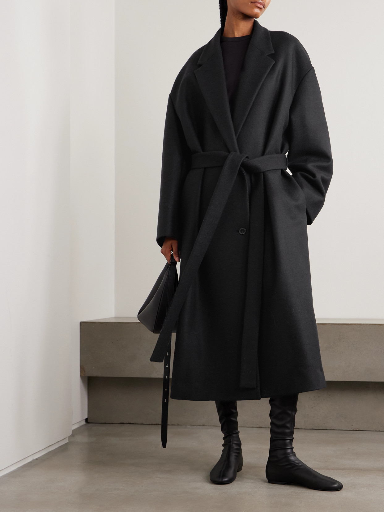 Calvin Klein Collection Beatrice Belted Wool And Cashmere-blend Coat In Black