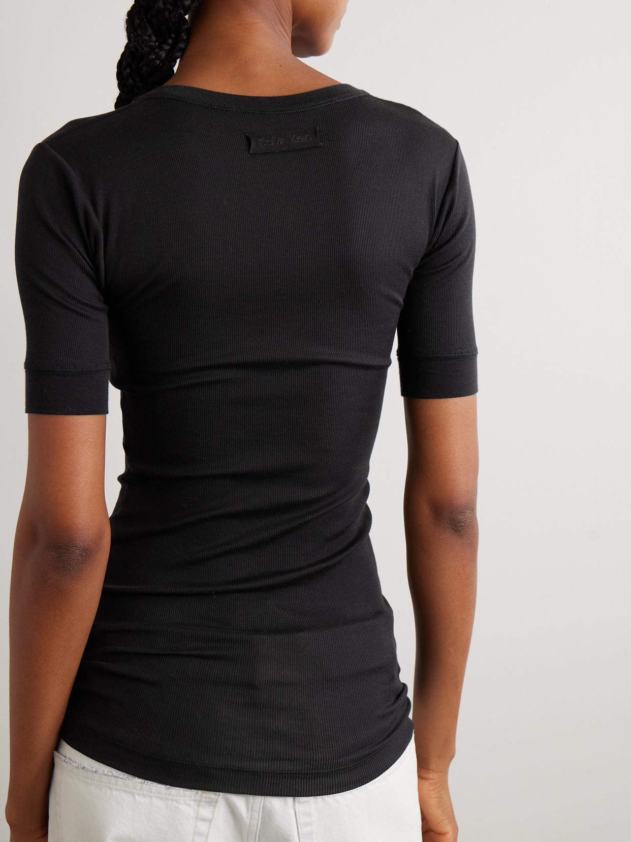 Calvin Klein Collection Aubriella Ribbed Stretch Organic Cotton-jersey T-shirt In Black
