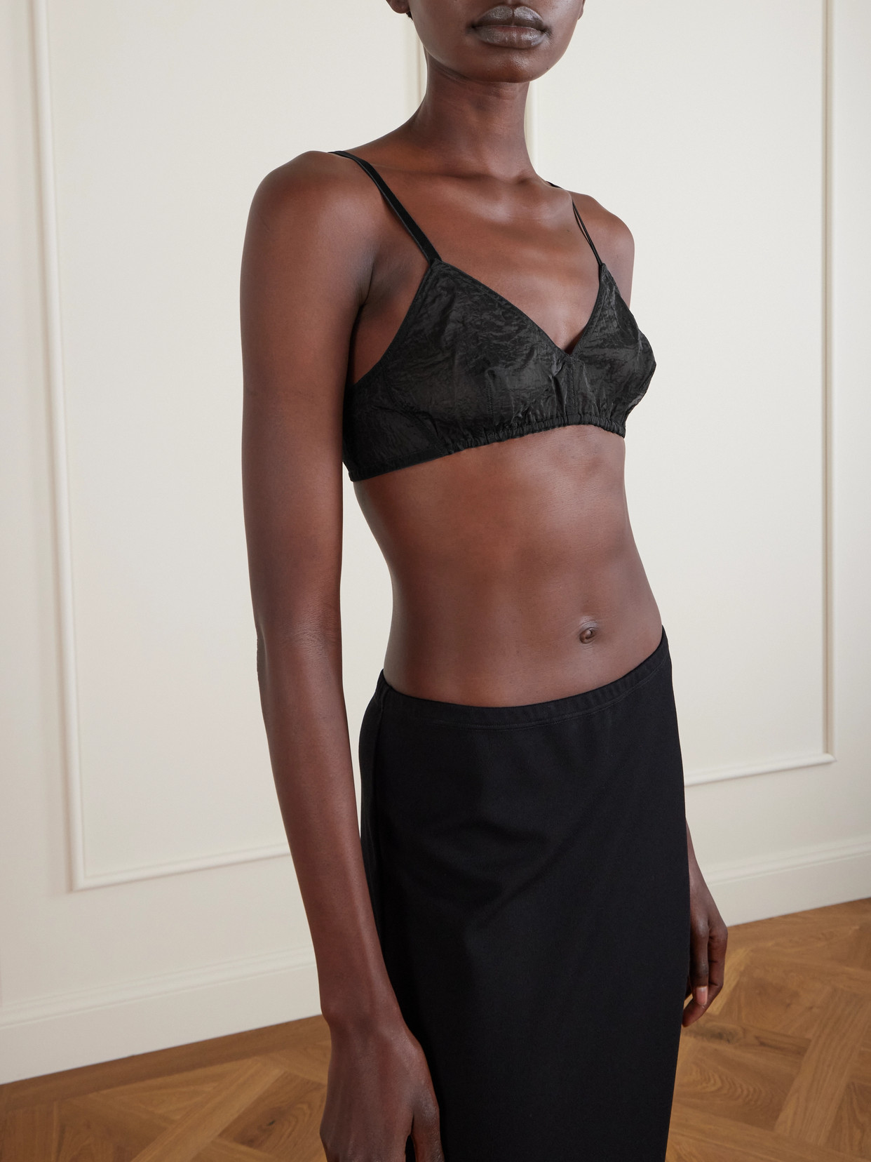 Calvin Klein Collection Solen Crinkled-organza Soft-cup Triangle Bra In Black