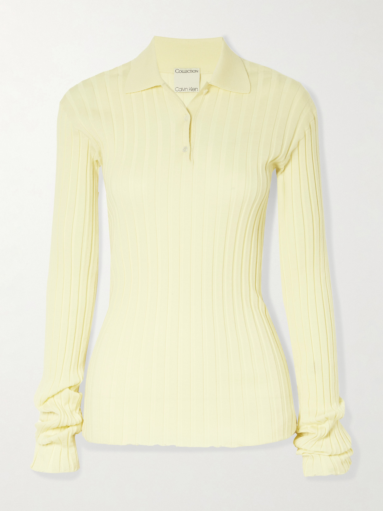 Calvin Klein Collection Amber Ribbed Wool Polo Sweater In Yellow