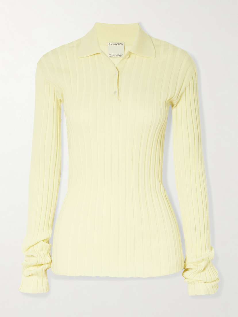 Calvin Klein Collection Amber Ribbed Wool Polo Sweater