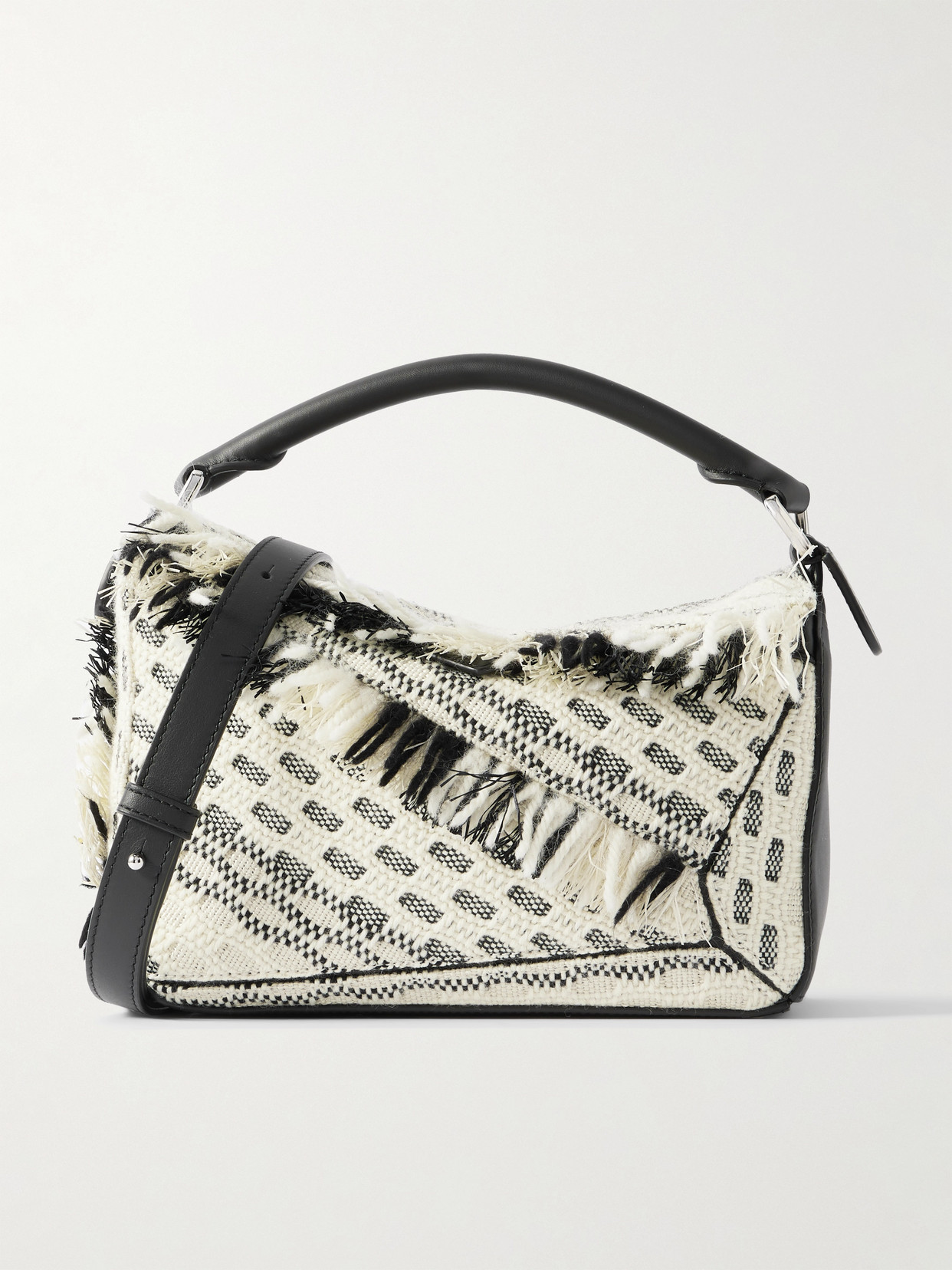 Loewe + Anni Albers Puzzle Small Leather And Fringed Jacquard Shoulder Bag In White