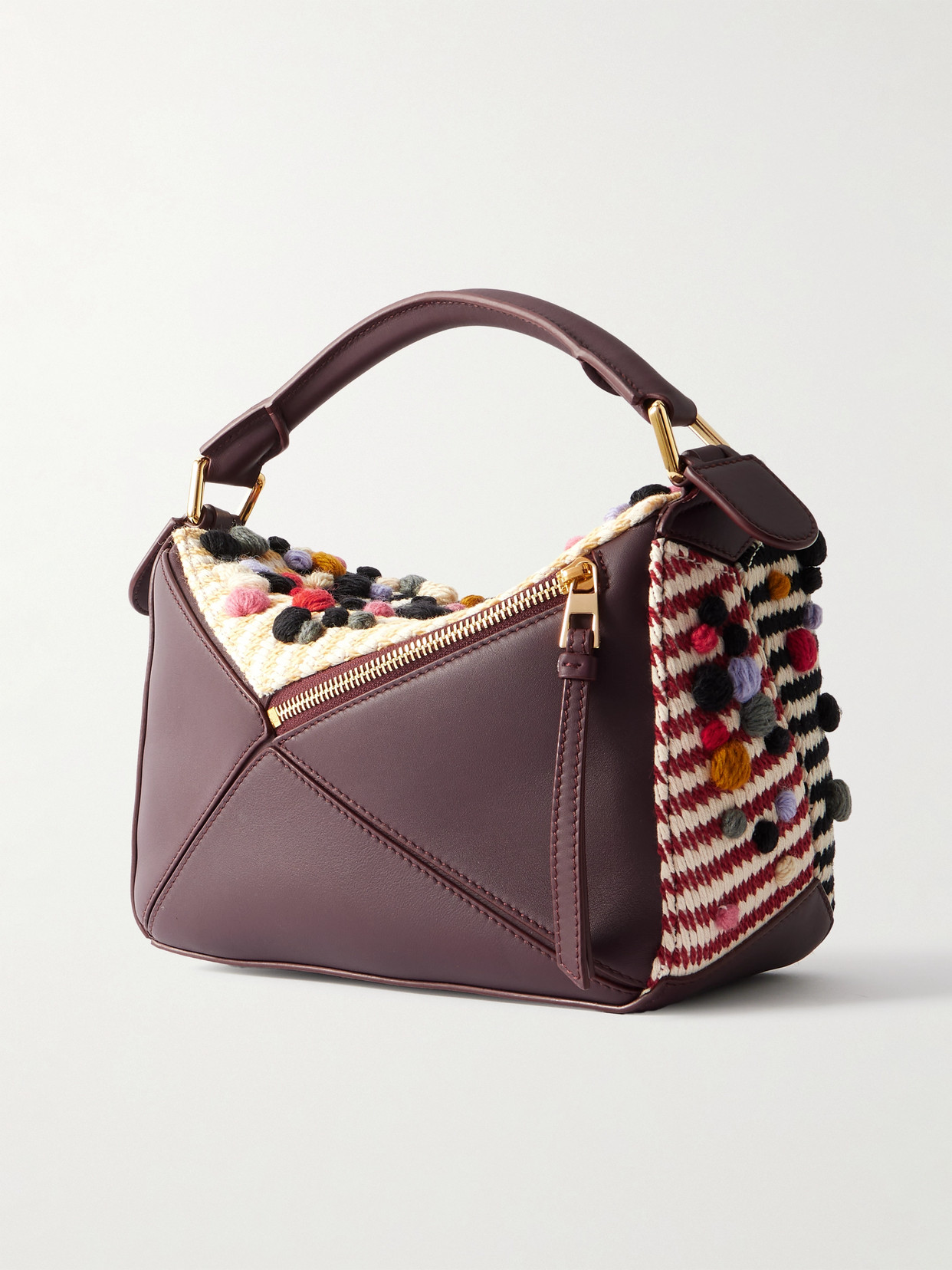 Loewe Puzzle Small Leather-trimmed Embroidered Canvas Shoulder Bag In Multi