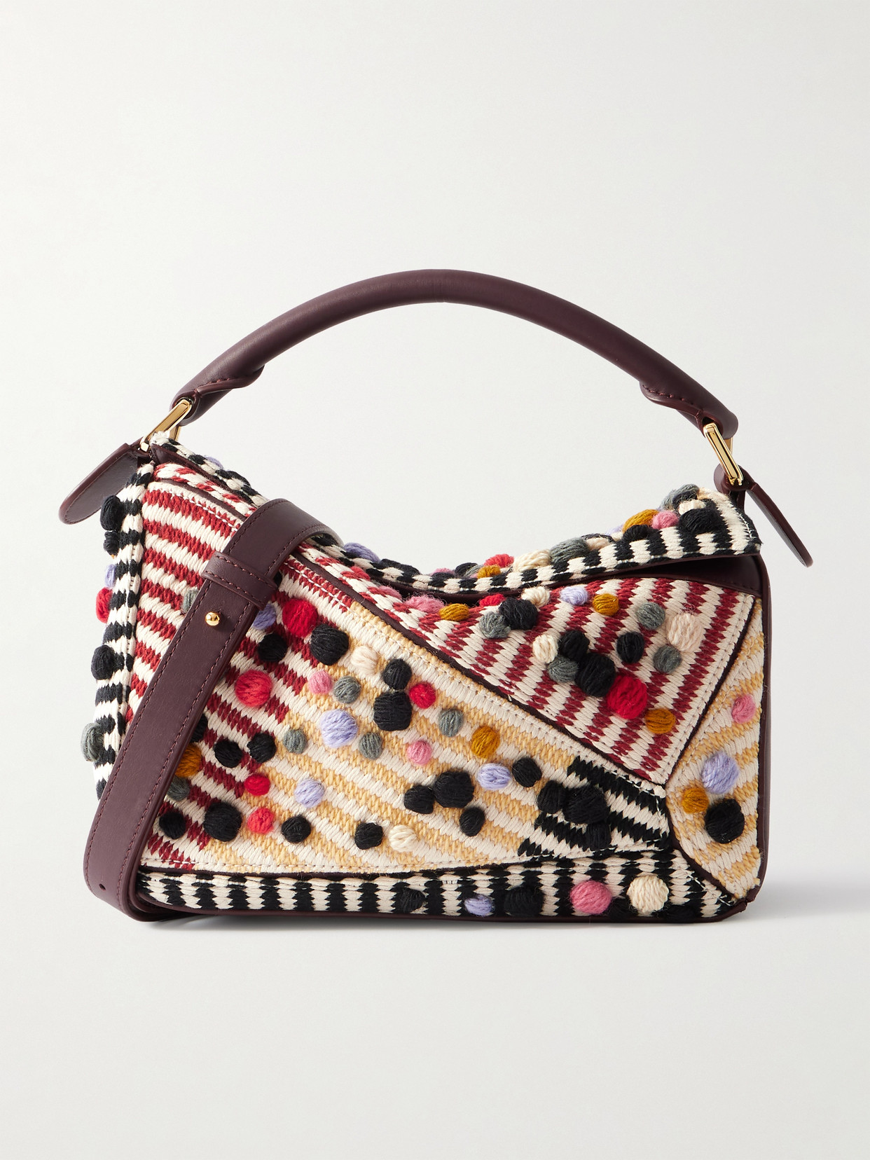 Loewe Puzzle Small Leather-trimmed Embroidered Canvas Shoulder Bag In Multi