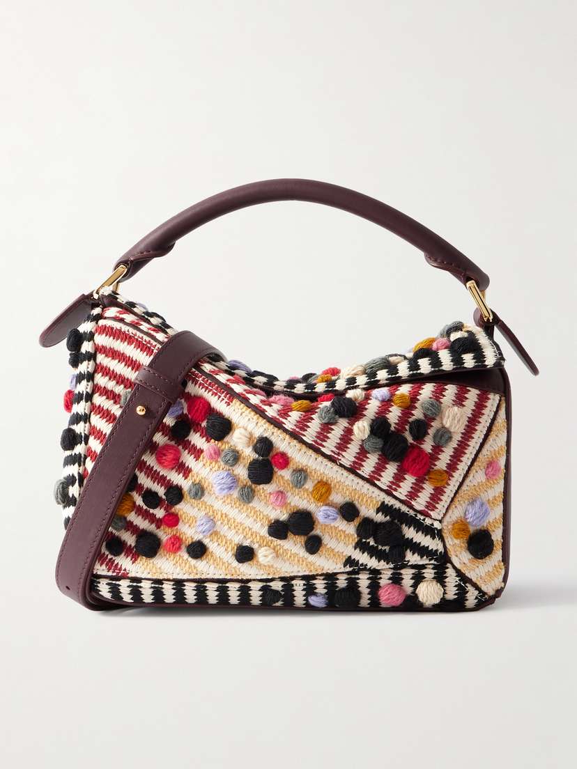 Loewe Puzzle Small Leather-trimmed Embroidered Canvas Shoulder Bag