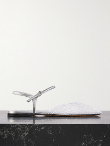 Loewe Crystal-embellished leather and mesh ballet flats