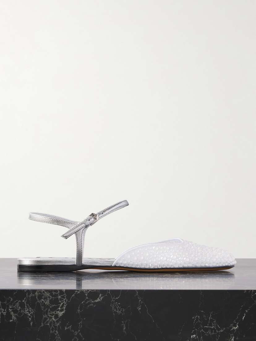 Loewe Crystal-embellished Leather And Mesh Ballet Flats