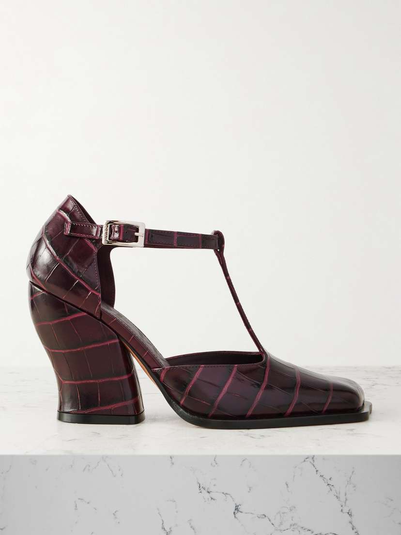 Loewe Onda Croc-effect Leather Pumps