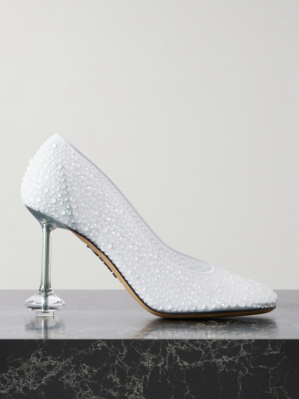 Loewe Toy Crystal-embellished Mesh Pumps In White